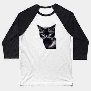 Black cat with blue eyes Baseball T-Shirt